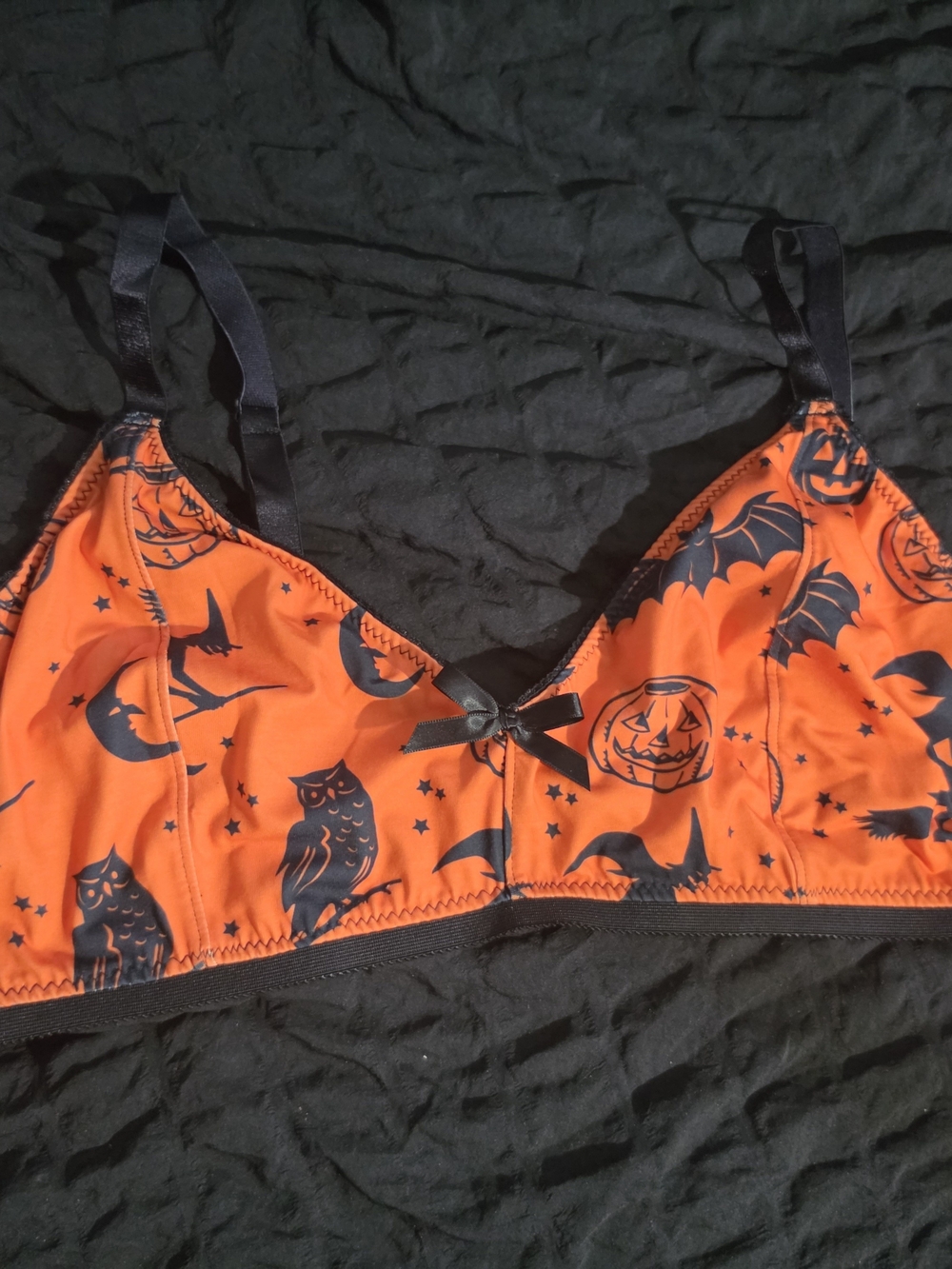Halloween-Print Orange & Black Triangle Bralette